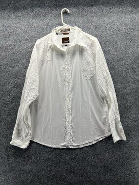 Roar Shirt Men 2X White Embroidered Long Sleeve Button Up Cotton Western Casual